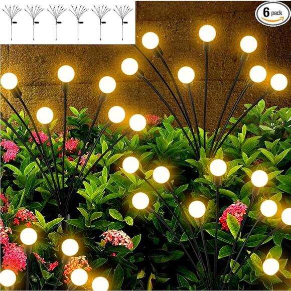 Mionsiden Other - 6 Pack Solar Firefly Garden Lights Outdoor Waterproof- 8 LED Warm White